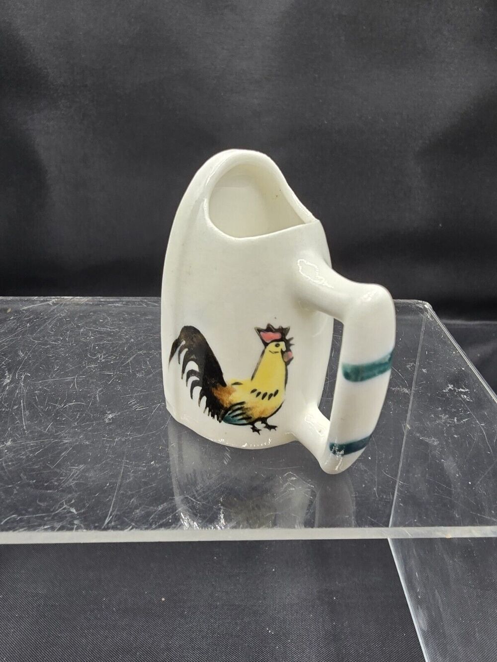 Vintage Bradley Bone China Mini Iron-Shaped Toothpick Holder Rooster and Chicks